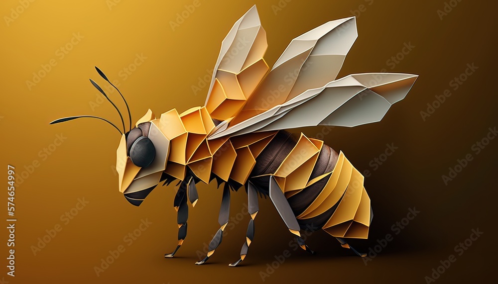 Origami bee with gradient background for computer and mobile screen ...