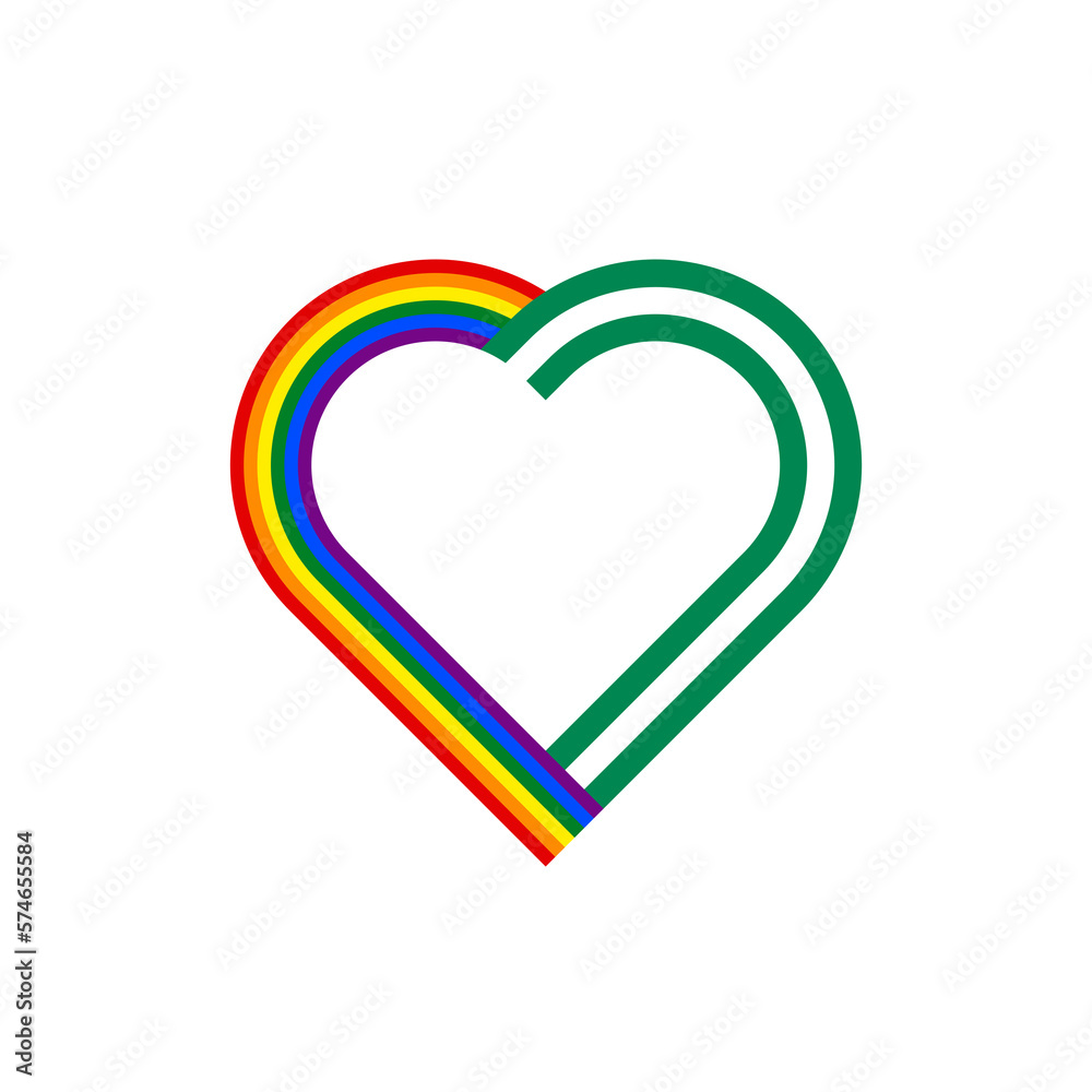 unity concept. heart ribbon icon of rainbow and nigeria flags. PNG