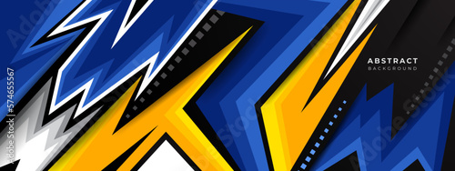Abstract background modern vector racing 3d blue and yellow. Wide Banner Design
