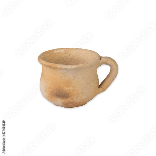 Rustic handmade clay cup isolated over white background