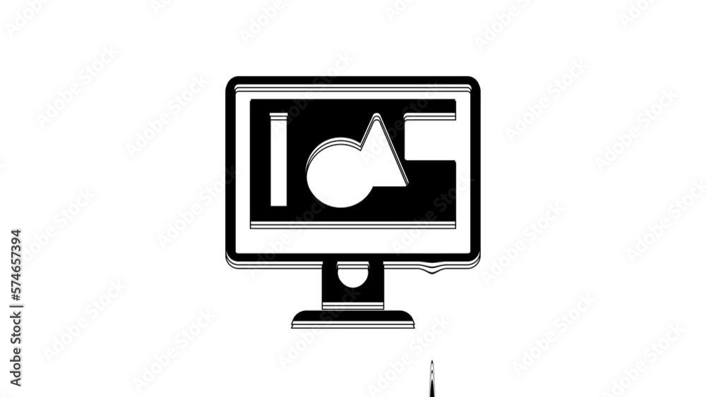 Black Computer monitor screen icon isolated on white background. Electronic device. Front view. 4K Video motion graphic animation Black Computer monitor screen icon isolated on white background. Electronic device. Front view. 4K Video motion graphic animation