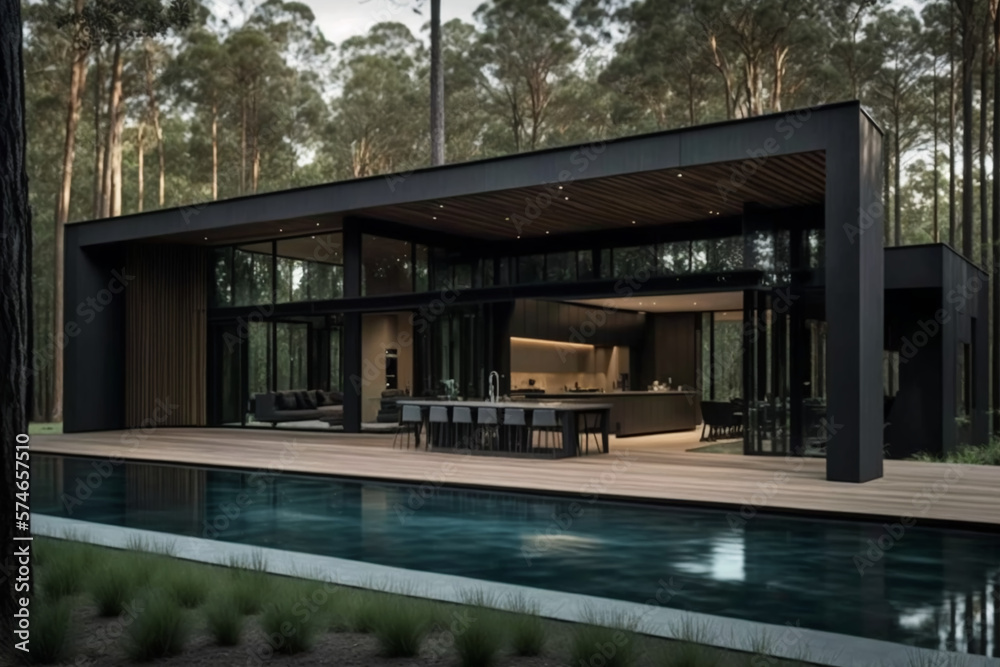 modern minimal kitchen in the forest, generative AI modern minimal kitchen in the forest, generative AI
