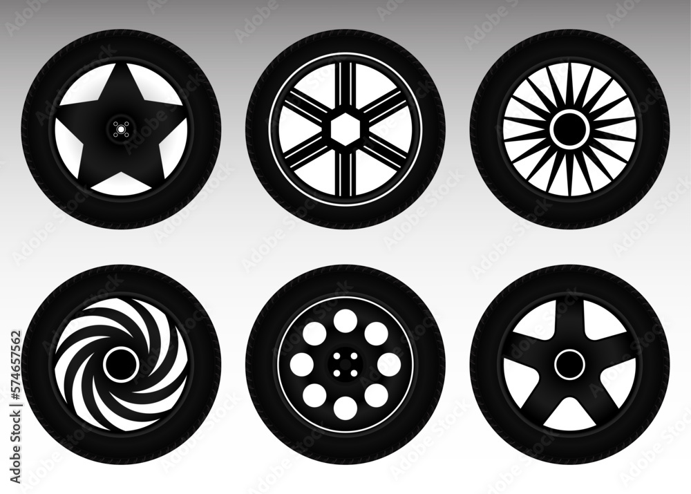 set of realistic car wheels tire isolated. set of realistic car wheels tire isolated.