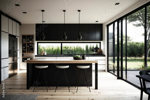 modern minimal kitchen in the forest, generative AI