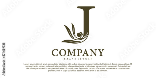 The letter J with luxury alphabet monogram with an olive branch Premium Vektor