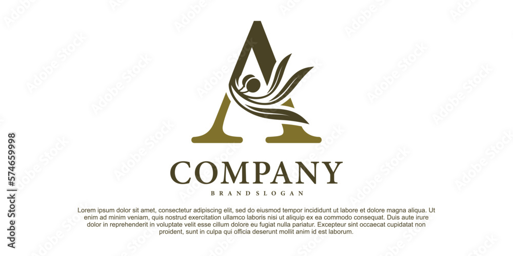 The letter A with luxury alphabet monogram with an olive branch Premium Vektor The letter A with luxury alphabet monogram with an olive branch Premium Vektor