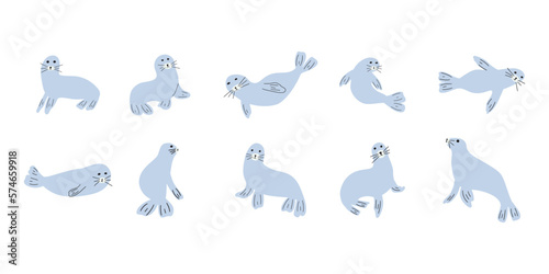 Seal Character sea animal on deep background. Wild life illustration. Underwear world. Vector illustration.