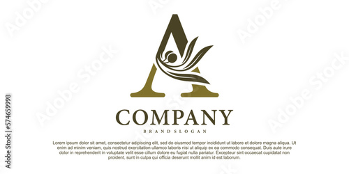 The letter A with luxury alphabet monogram with an olive branch Premium Vektor