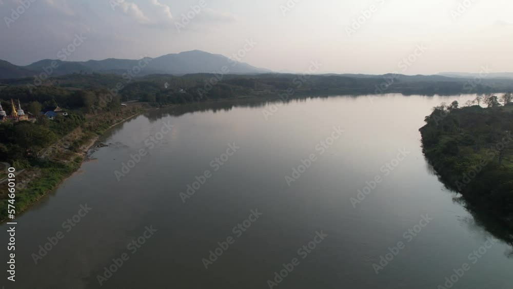 Aerial view of the Mekong river by drone Aerial view of the Mekong river by drone