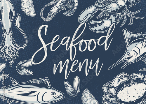 Seafood Menu vintage poster monochrome