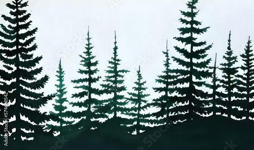 Watercolor pine trees. AI generative.