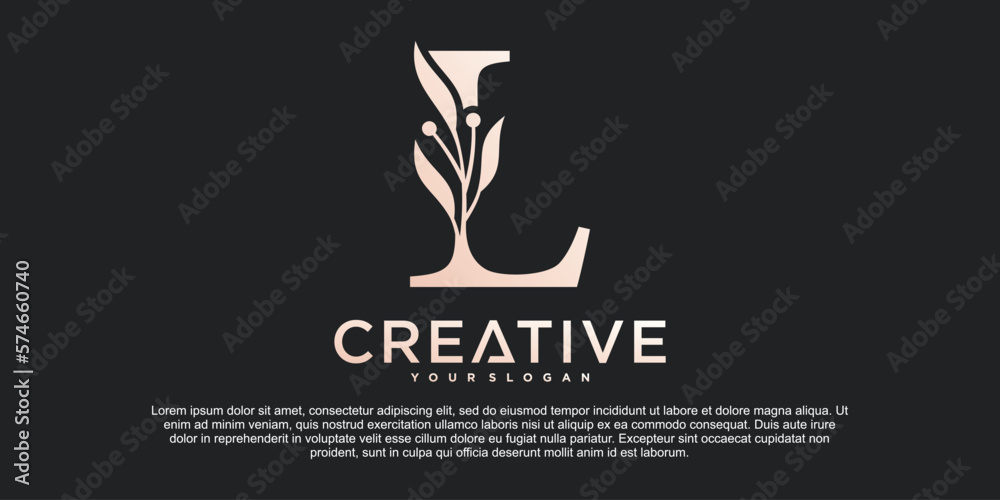 Fototapeta premium Initial letter L with Beautiful floral alphabet monoline logo design Premium Vektor