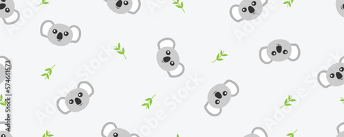 Cute Koala and eucalyptus leaf doodle cartoon pattern