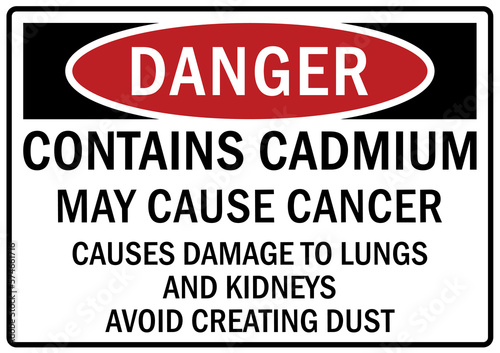 Cadmium hazard sign and label contain cadmium may cause cancer