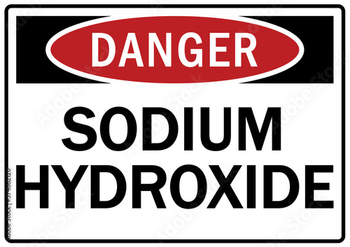 Caustic hazard sign and labels sodium hydroxide