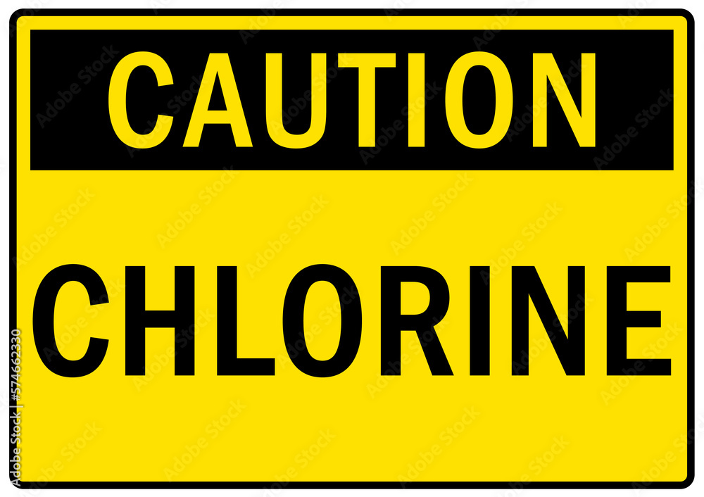Chlorine gas hazard sign and labels