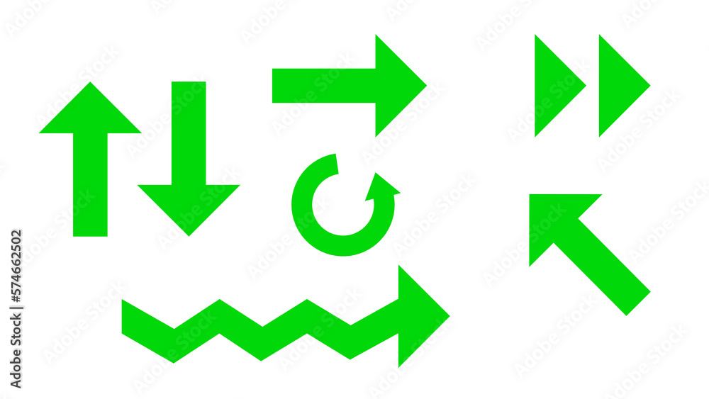 Green arrow icons, set of icons isolated on a transparent background, in PNG format. 3D render. Green arrow icons, set of icons isolated on a transparent background, in PNG format. 3D render.