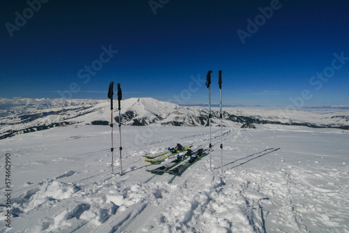 Skiing on top in the mountains of Kyrgyzstan.