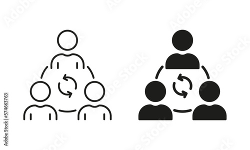 Collaboration Silhouette and Line Icon Set. Team Work of People Group Pictogram. Social Communication and Business Teamwork, Community Connection Icon. Editable Stroke. Isolated Vector Illustration