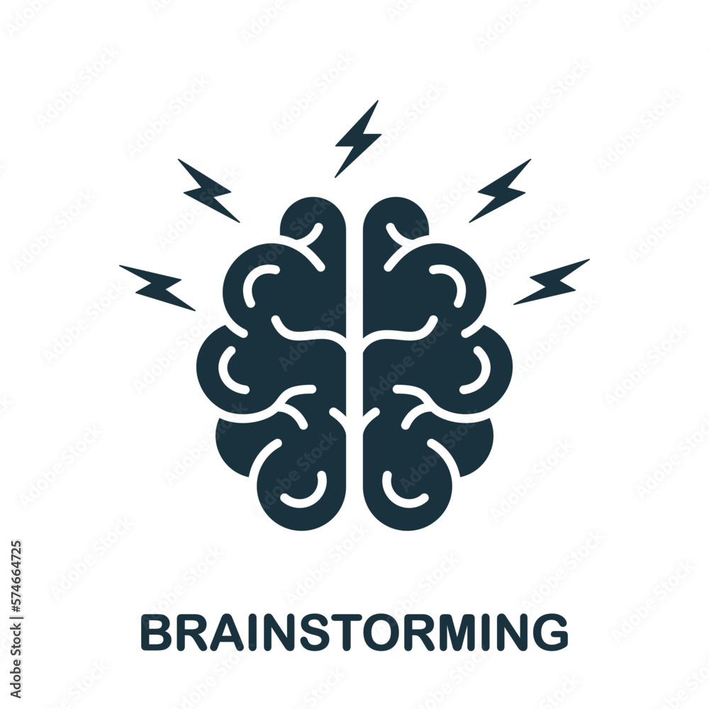 Fototapeta premium Human Brain with Lightning, Brainstorming Concept Silhouette Icon. Brainstorm Glyph Pictogram. Think about Creative Idea Solid Sign. Intellectual Process Symbol. Isolated Vector Illustration