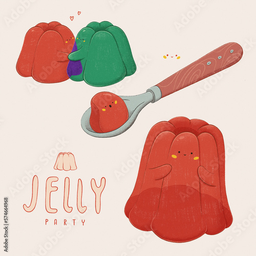 Set of illustrations of cute colored jellies