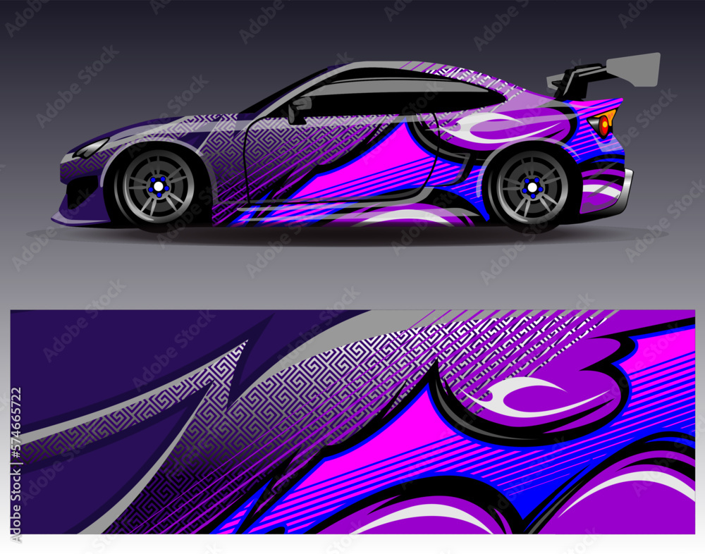 Naklejka premium Car wrap design vector. Graphic abstract stripe racing background kit designs for wrap vehicle race car rally adventure and livery