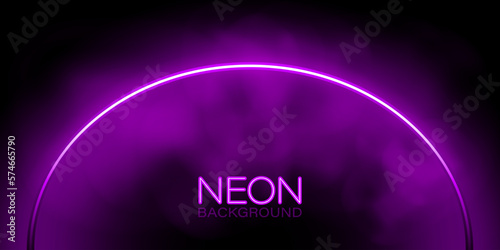 Neon frame background. Purple glowing border with smoke. Club invitation led light template. Modern 
 vector illustration