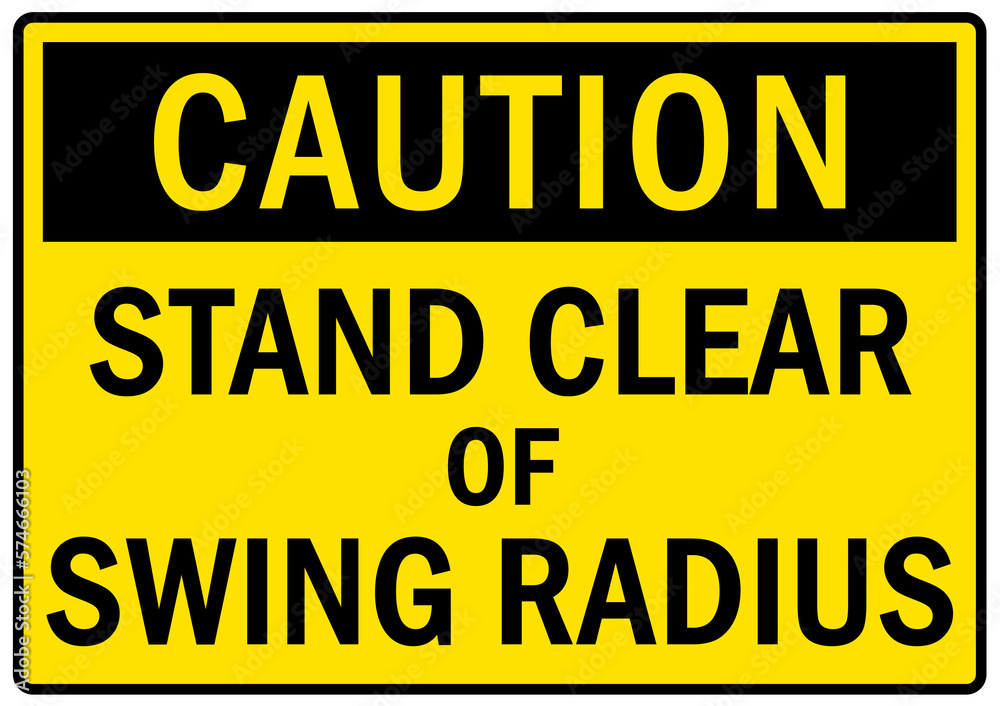 Overhead crane hazard sign and labels stand clear of swing radius Overhead crane hazard sign and labels stand clear of swing radius