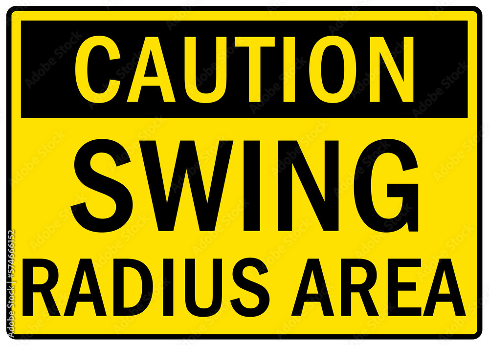 Overhead crane hazard sign and labels swing radius area Overhead crane hazard sign and labels swing radius area