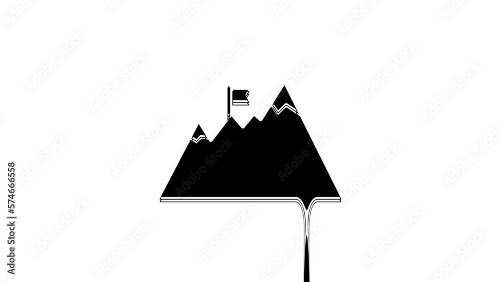 Black Mountains with flag on top icon isolated on white background. Symbol of victory or success concept. Goal achievement. 4K Video motion graphic animation Black Mountains with flag on top icon isolated on white background. Symbol of victory or success concept. Goal achievement. 4K Video motion graphic animation