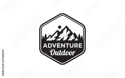 mountain landscape with rocks at sunrise for Hipster Adventure Traveling logo