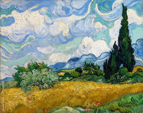 Wheat Field with Cypresses, by Vincent Van Gogh, 1889, Dutch Post-Impressionist, oil on canvas photo