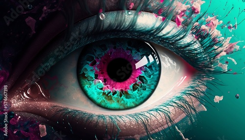 gros plan d'un oeil turquoise , généré par IA