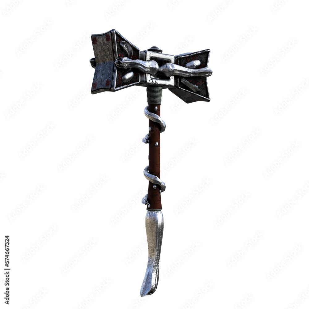 Fototapeta premium 3d render illustration fantasy silver double hammer isolated