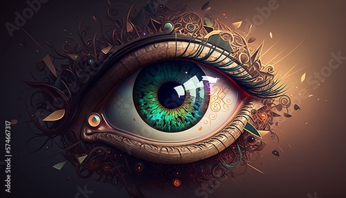 gros plan d'un oeil vert , généré par IA