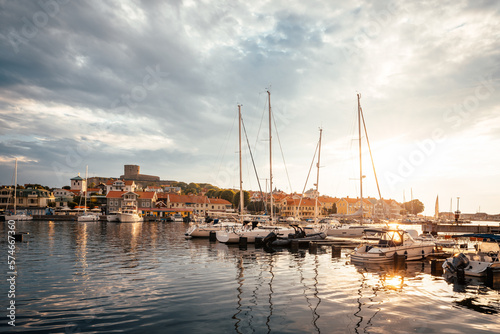 Summer sunset over Sweden's sailing capital on the Swedish West Coast in Marstrand, Sweden.