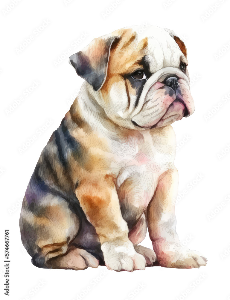 english bulldog puppy, watercolor illustration isolated on white background Generative AI, digital art