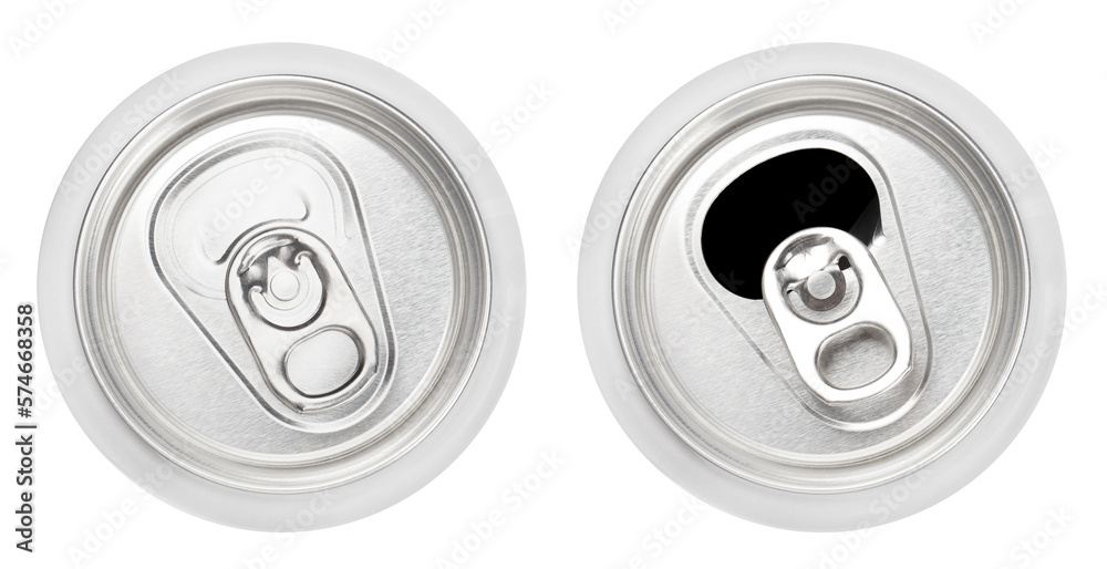 Top view of closed and opened aluminium cans cut out Top view of closed and opened aluminium cans cut out