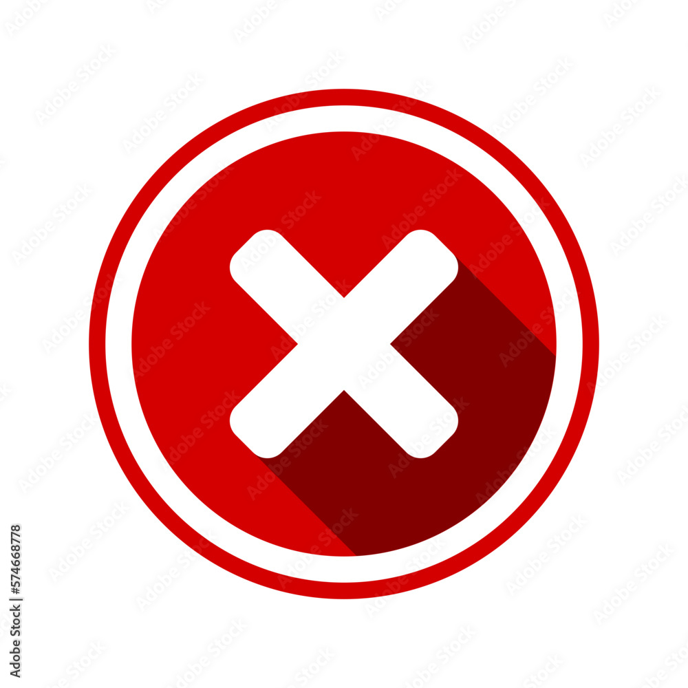 Round No or Wrong or Declined Rejected Icon Sign with X Cross and 3D Shadow Effect in Red Circle. Vector Image. Round No or Wrong or Declined Rejected Icon Sign with X Cross and 3D Shadow Effect in Red Circle. Vector Image.