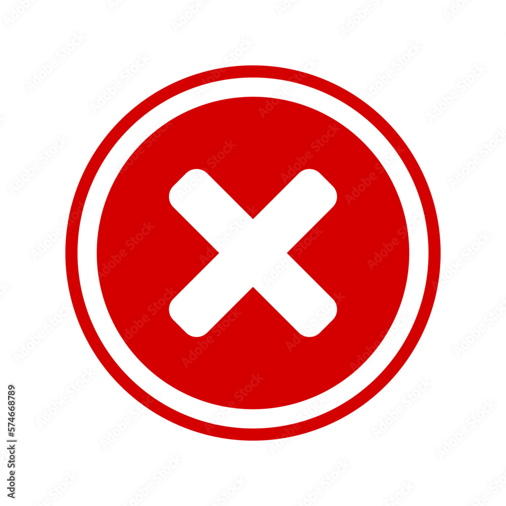 Round No or Wrong or Declined Rejected Icon Sign with X Cross in Red Circle. Vector Image. Round No or Wrong or Declined Rejected Icon Sign with X Cross in Red Circle. Vector Image.