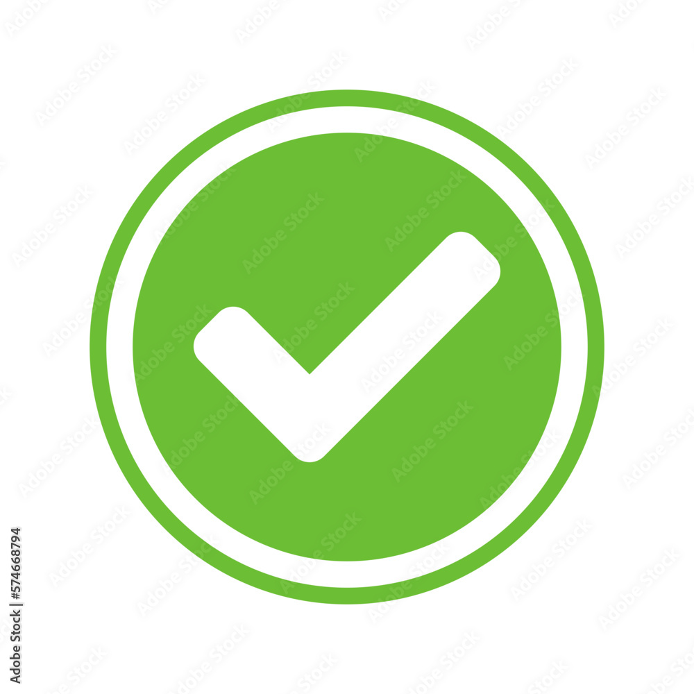 Round Yes or Right or Approved Accepted Icon Sign with Checkmark Tick in Green Circle. Vector Image. Round Yes or Right or Approved Accepted Icon Sign with Checkmark Tick in Green Circle. Vector Image.