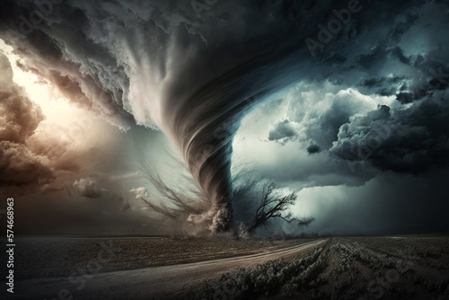 Super Cyclone or Tornado forming destruction, Generative AI