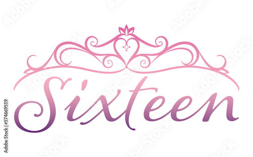 Sixteen text and elegant tiara with a pink purple gradient
