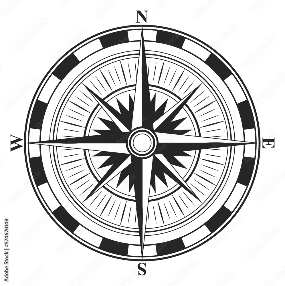 Retro wind rose symbol. Old nautical compass