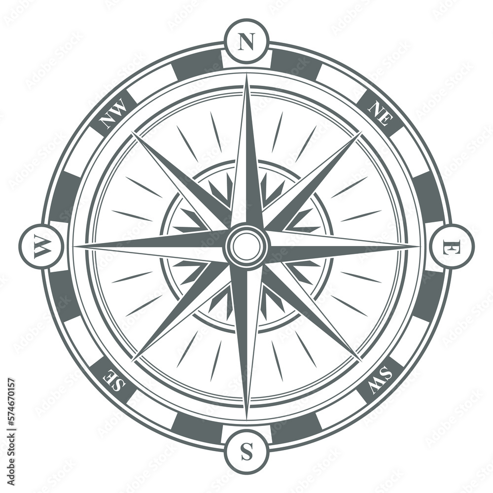 Marine travel symbol. Old map compass. Navigation icon