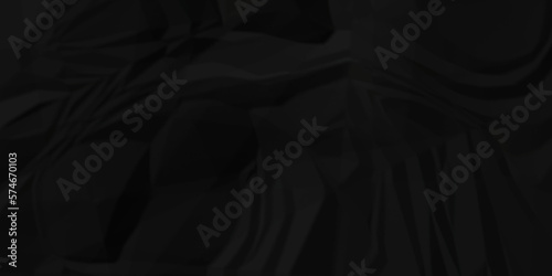 Dark Black facbric paper backdrop crumpled texture. dark black textured crumpled black paper background. panorama black paper texture background, crumpled pattern.