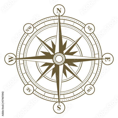 Vintage compass symbol. Old navigation tool icon