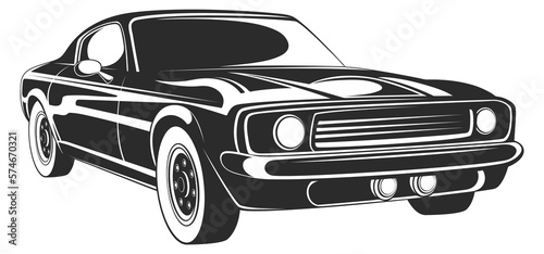 Muscle car icon. Black vintage auto vehicle