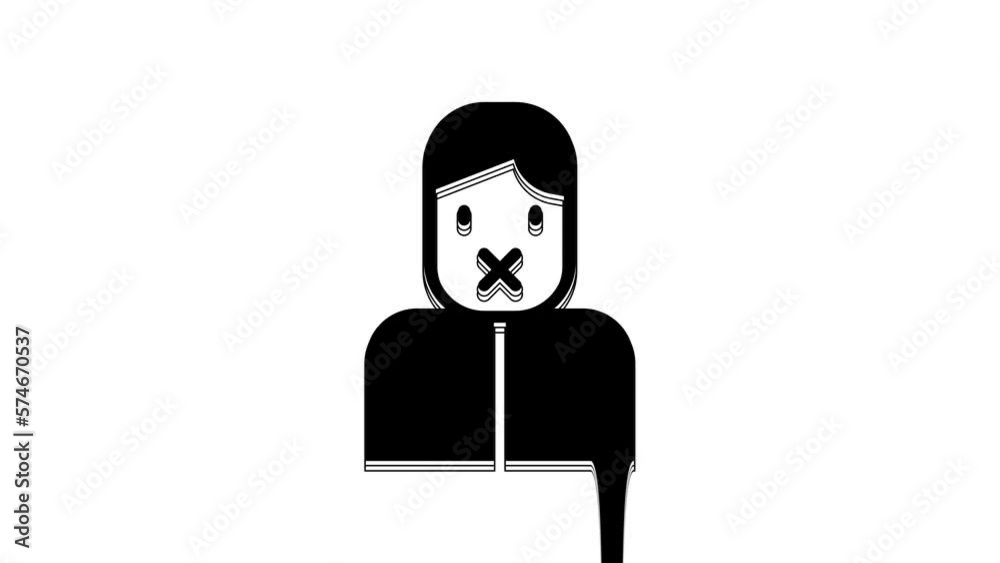 Black Censor and freedom of speech concept icon isolated on white background. Media prisoner and human rights concept. Tied mouth. 4K Video motion graphic animation Black Censor and freedom of speech concept icon isolated on white background. Media prisoner and human rights concept. Tied mouth. 4K Video motion graphic animation