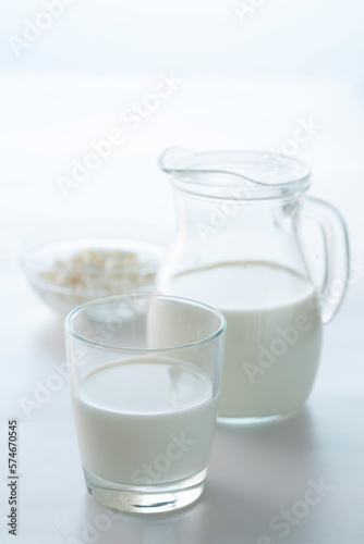 Milk in a jug and cottage cheese